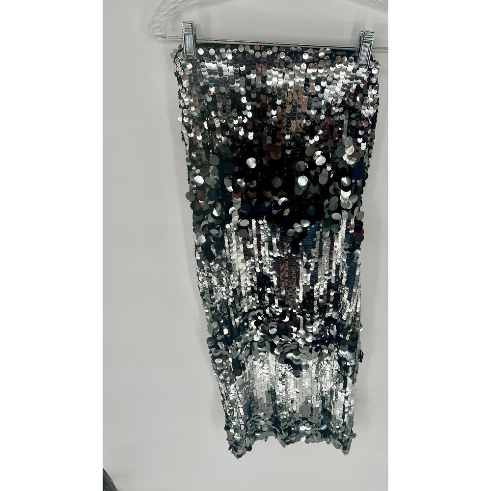 Sequin Strapless Midi Dress XS New FOREVER 21 Women's Black Silver Metallic NWT - Picture 2 of 6